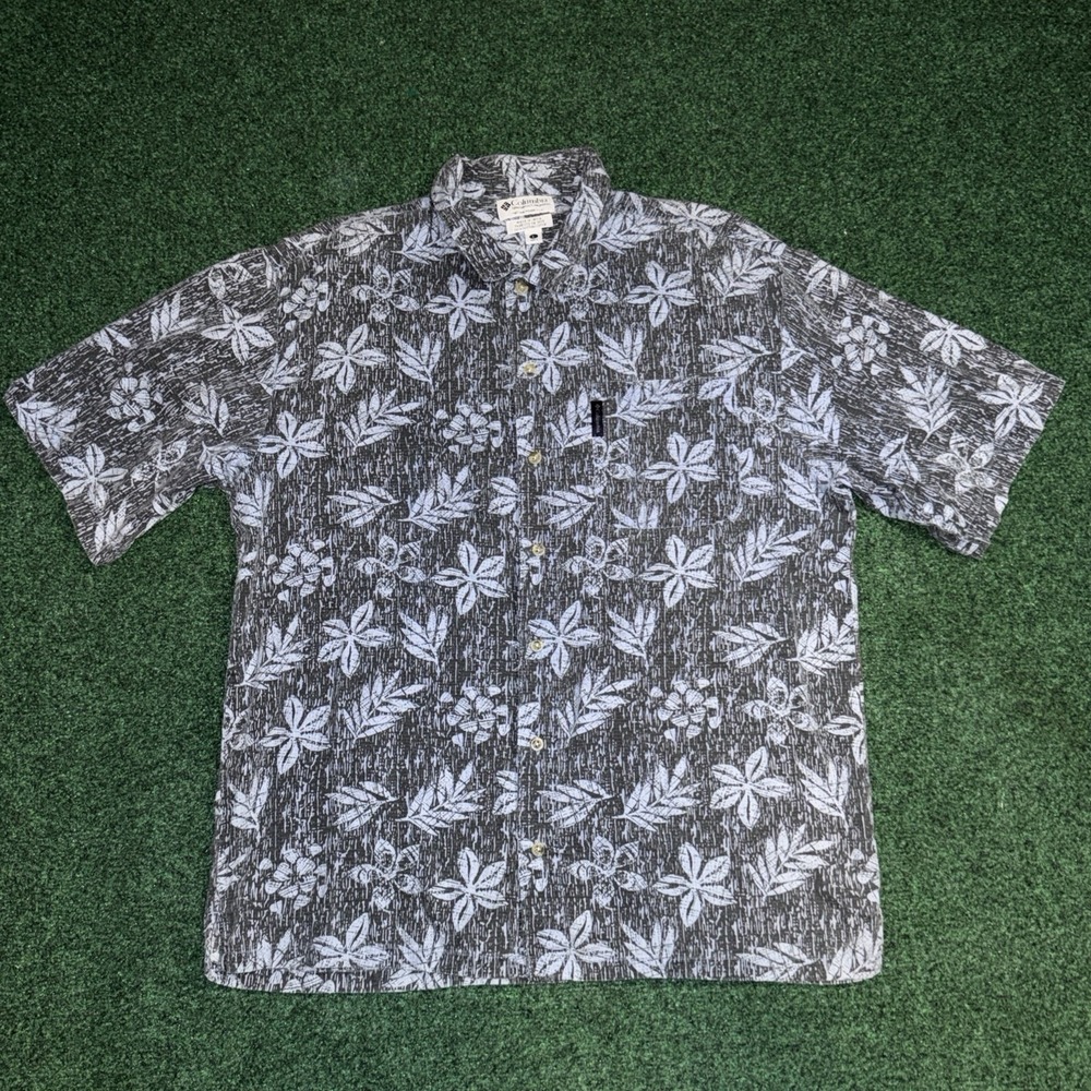 Columbia Floral Blue‎ Short Sleeve Button up Shirt Men's Large C11